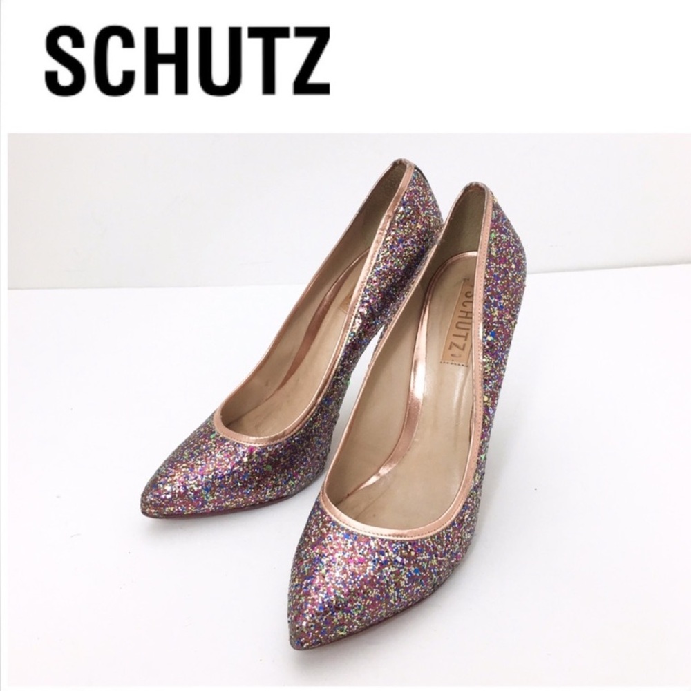 SCHUTZ 🎉 Rose Gold Sparkling Glitter Pumps Heel Size 8/ 39 *NWOB* NEW